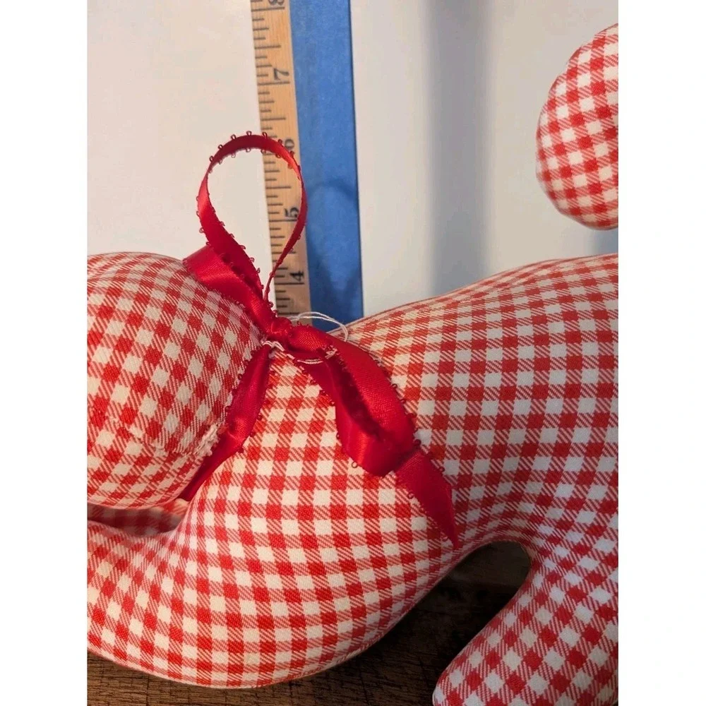 Vintage Handmade Gingham Red White Cat Shelf Sitter Country Cottage Core Sturdy